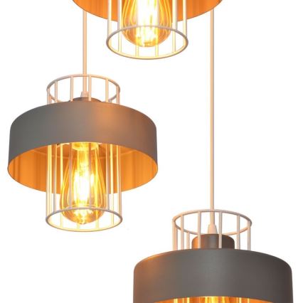Luster na sajli VOLTA 3xE27/15W/230V pr. 42 cm sivo