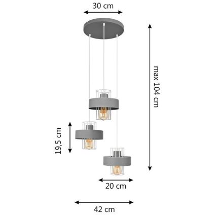 Luster na sajli VOLTA 3xE27/15W/230V pr. 42 cm sivo