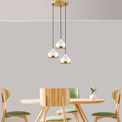 Luster na sajli YILDO 3xE27/40W/230V bela/zlatna