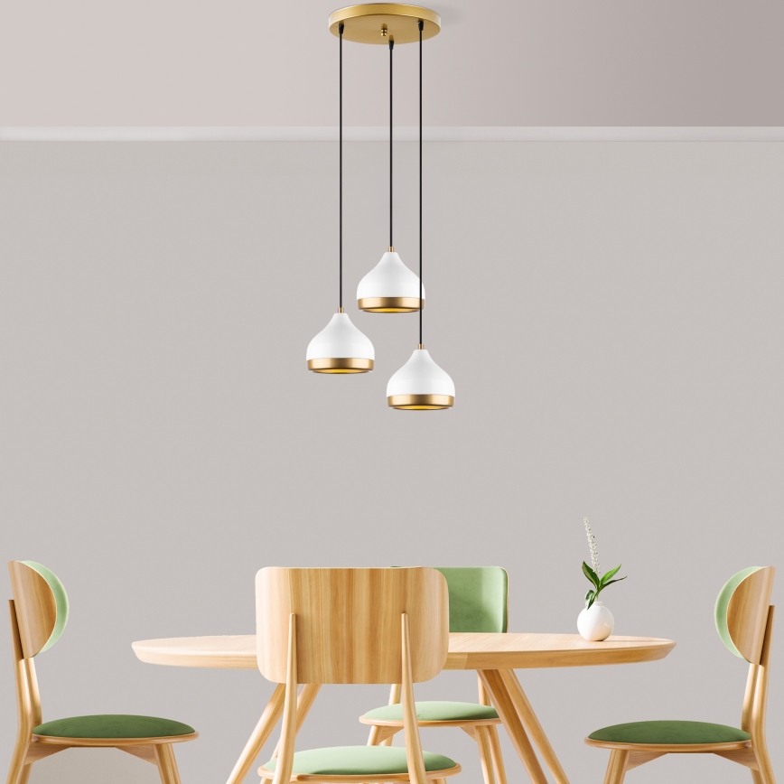 Luster na sajli YILDO 3xE27/40W/230V bela/zlatna