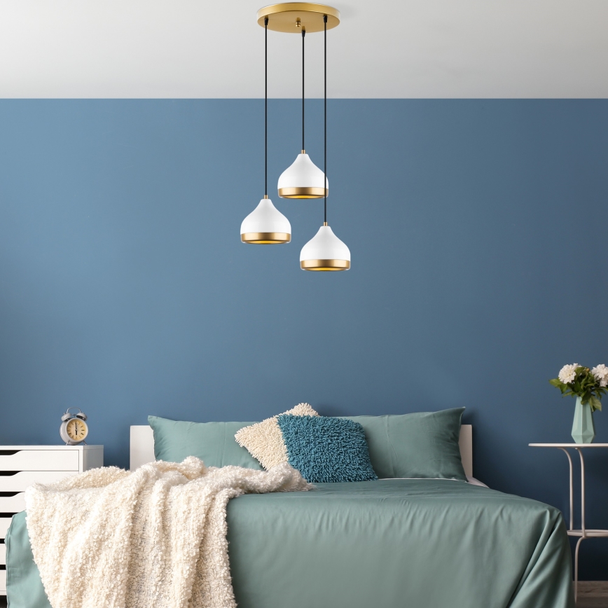 Luster na sajli YILDO 3xE27/40W/230V bela/zlatna