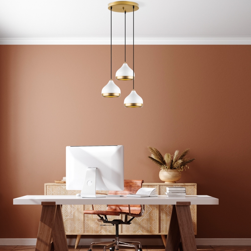 Luster na sajli YILDO 3xE27/40W/230V bela/zlatna