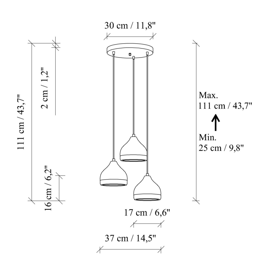 Luster na sajli YILDO 3xE27/40W/230V bela/zlatna