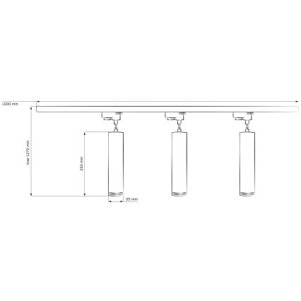 Luster na sajli za šinski sastav PARIS 3xGU10/10W/230V + 1 m sastav vodilica bela