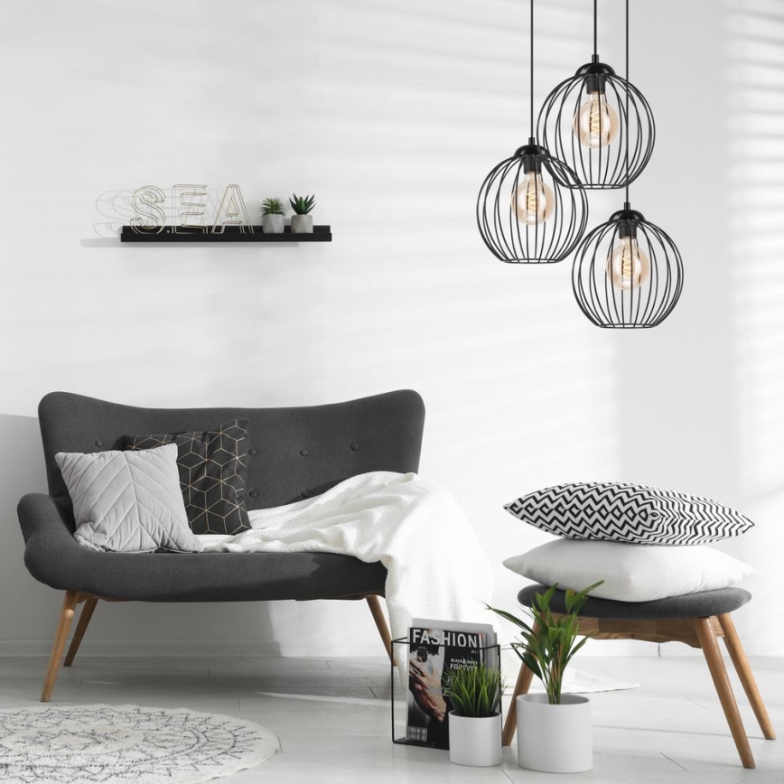 Luster na sajli ZOYA 3xE27/60W/230V crno