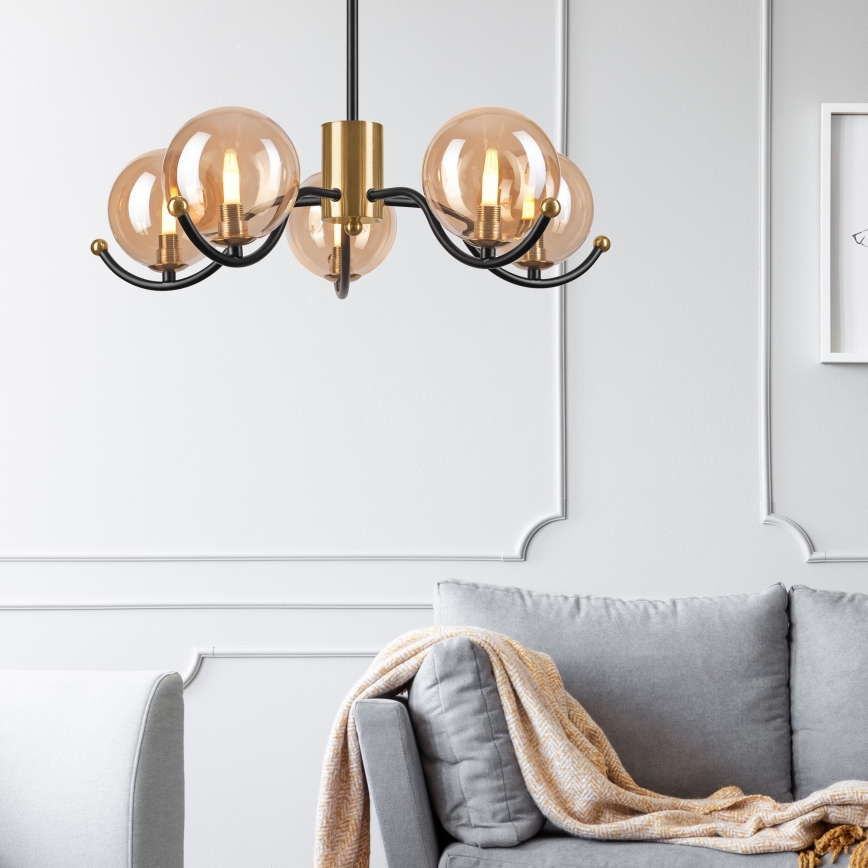 Luster na šipci GEORGIA 5xG9/5W/230V zlatni/zadimljeni bež