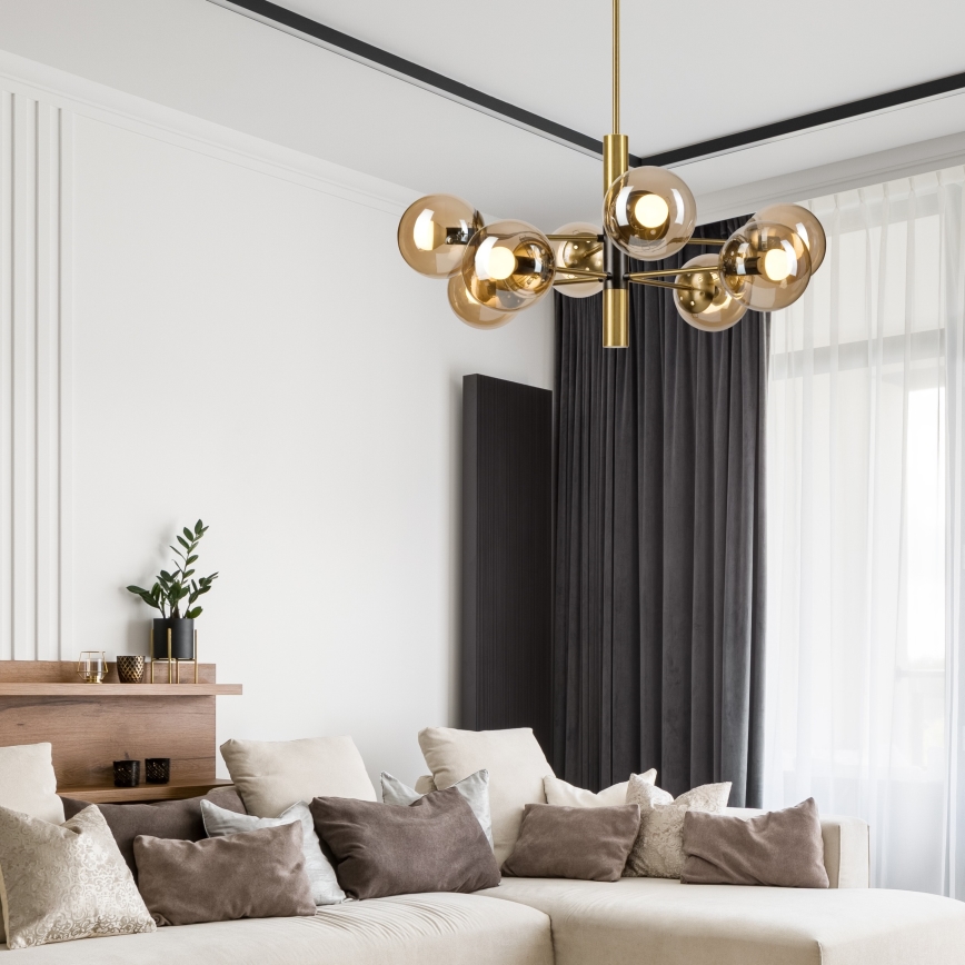 Luster na šipci ROLLO 8xE14/5W/230V zlatna/zadimljeno-bež
