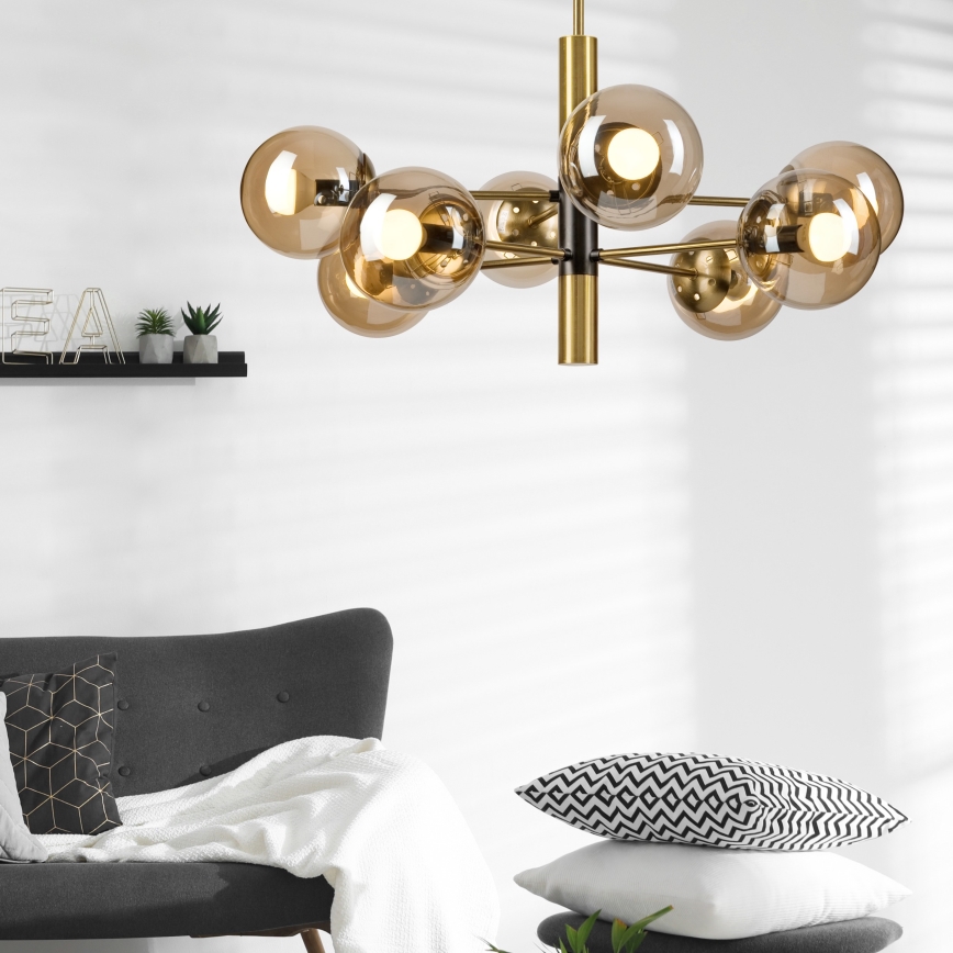 Luster na šipci ROLLO 8xE14/5W/230V zlatna/zadimljeno-bež