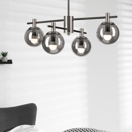 Luster na stalku LILOU 4xE14/5W/230V mat hrom/dimljeno staklo