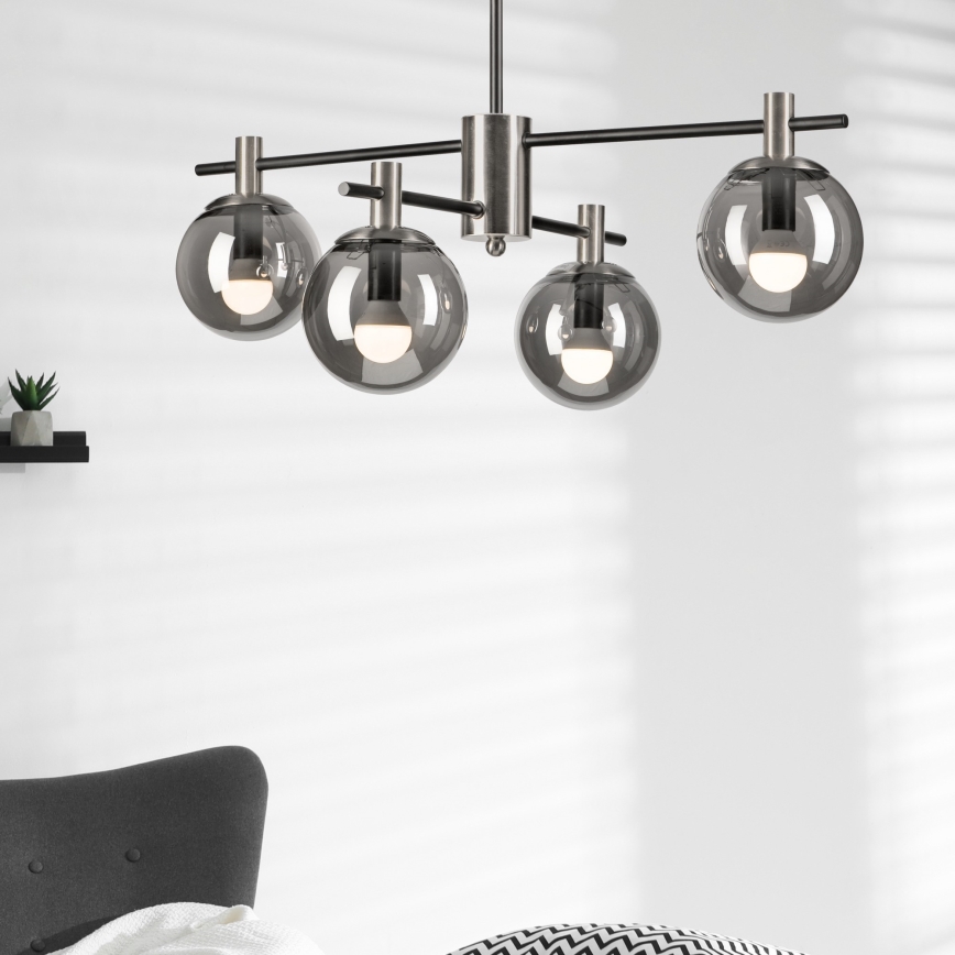 Luster na stalku LILOU 4xE14/5W/230V mat hrom/dimljeno staklo