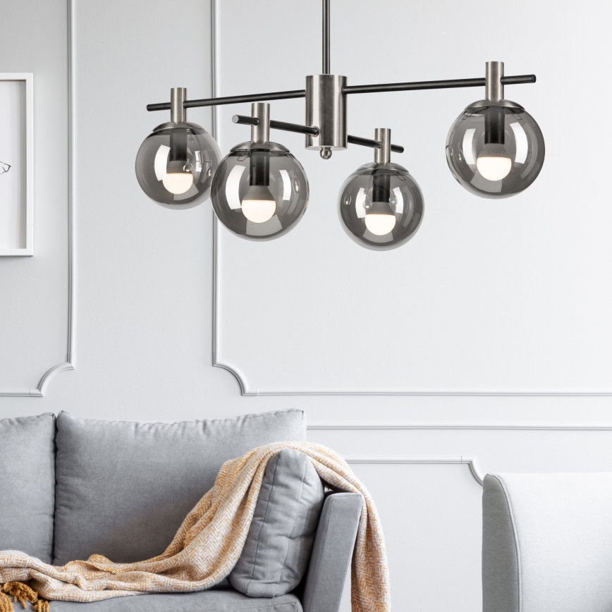Luster na stalku LILOU 4xE14/5W/230V mat hrom/dimljeno staklo