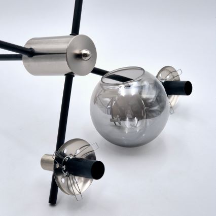 Luster na stalku LILOU 4xE14/5W/230V mat hrom/dimljeno staklo