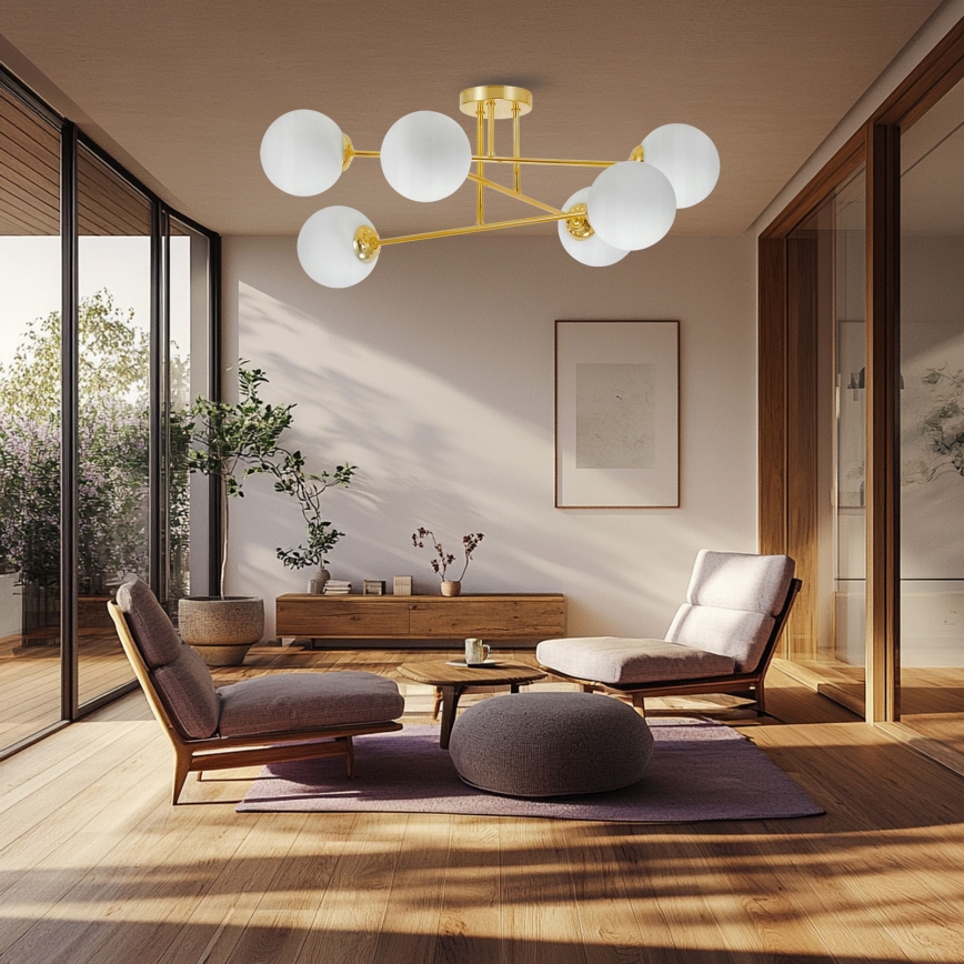 Luster na štapu 6xE27/35W/230V prečnik 80 cm zlatni