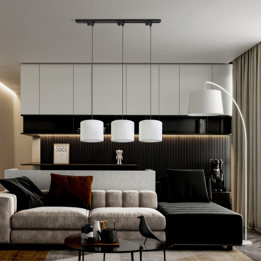 Luster na sajli za jednofazni šinski sistem TRACER 1xE27/15W/230V, prečnik 20 cm, crna/bela