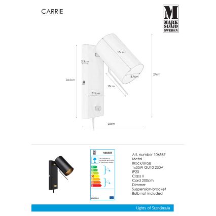 Markslöjd 106587 - Zidna lampa za prigušivanje CARRIE 1xGU10/35W/230V crno