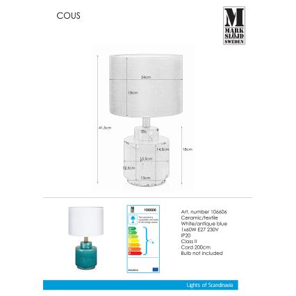Markslöjd 106606 - Stona lampa COUS 1xE27/60W/230V