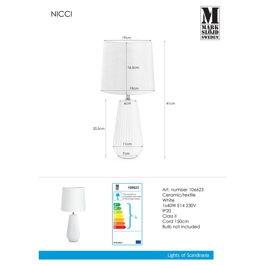 Markslöjd 106623 - Stona lampa NICCI 1xE14/40W/230V