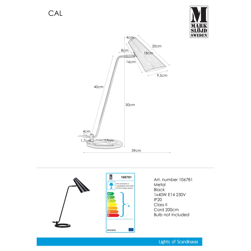 Markslöjd 106781 - Stona lampa CAL 1xE14/40W/230V