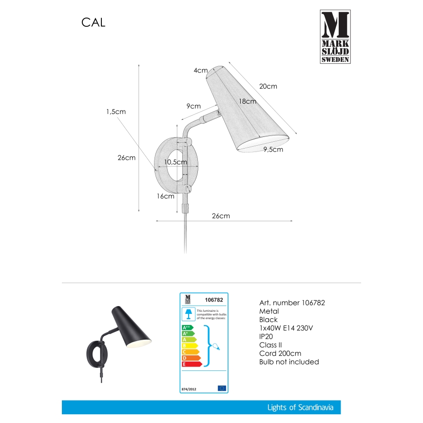 Markslöjd 106782 - Zidna lampa CAL 1xE14/40W/230V