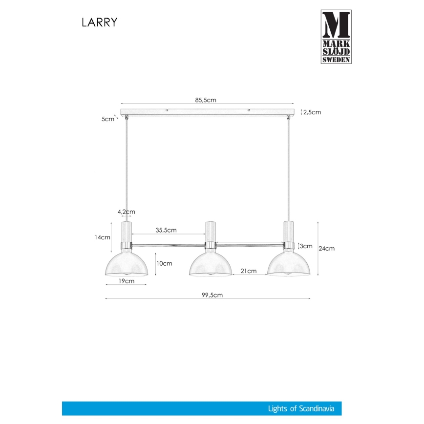 Markslöjd 106855 - Luster na sajli LARRY 3xE27/60W/230V