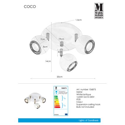 Markslöjd 106875 - Plafonjera COCO 3xGU10/35W/230V bela