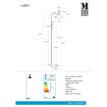 Markslöjd 106972 - Stojna lampa za prigušivanje LARRY 1xE27/60W/230V crno/zlatna