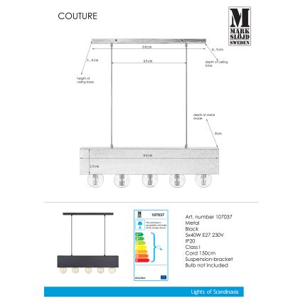 Markslöjd 107037 - Luster na sajli COUTURE 5xE27/40W/230V crno