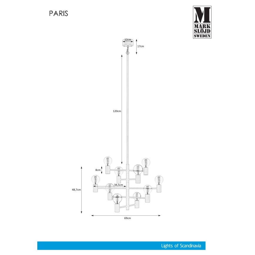 Markslöjd 107187 - Viseći luster PARIS 10xE27/60W/230V