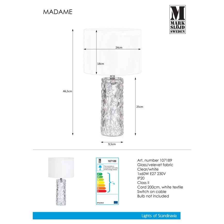Markslöjd 107189 - Stona lampa MADAME 1xE27/40W/230V