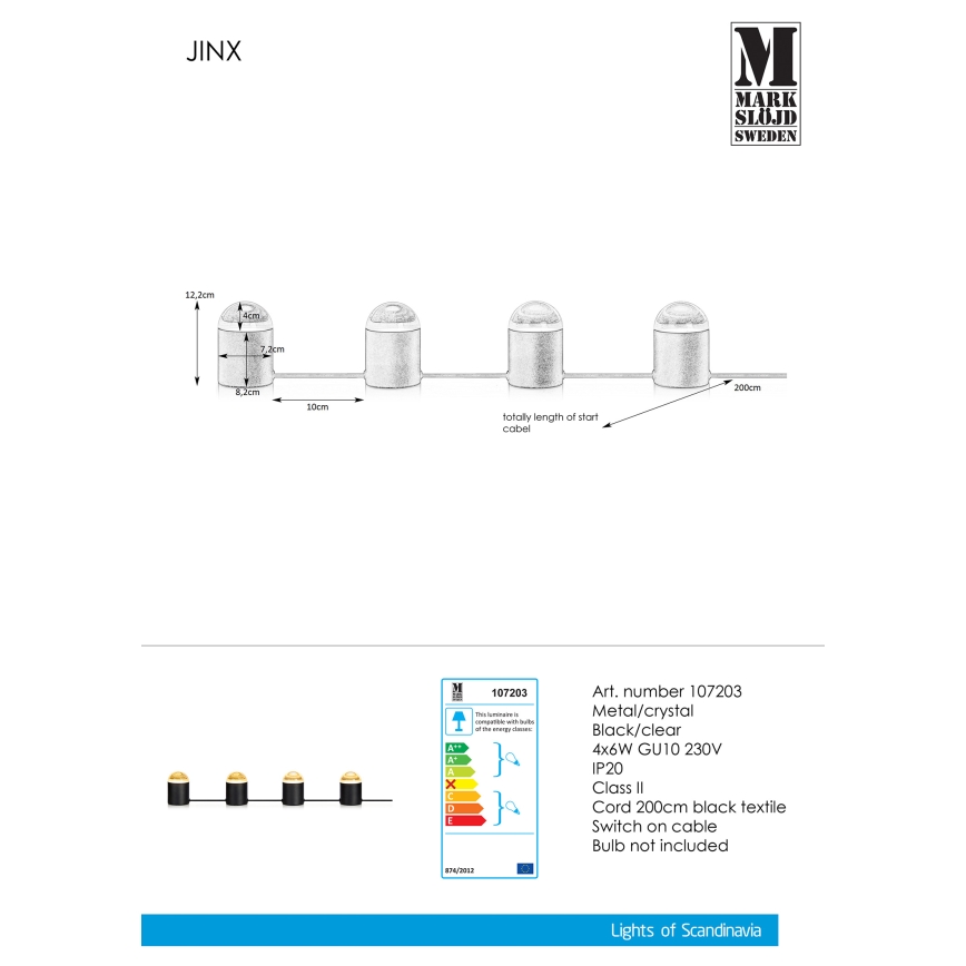 Markslöjd 107203 - Kristalna stona lampa JINX 4xGU10/6W/230V