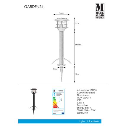 Markslöjd 107290 - LED Spoljna lampa GARDEN 24 LED/3W/24V 45 cm IP44 crno