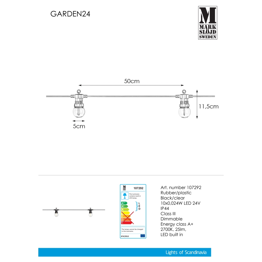 Markslöjd 107292 - LED Spoljašnji dekorativni lanac GERLANDA GARDEN 10xLED 5,5m IP44