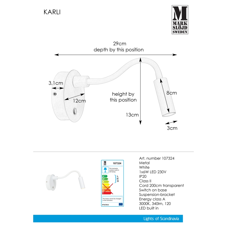 Markslöjd 107324 - LED Zidna lampa KARLI LED/6W/230V