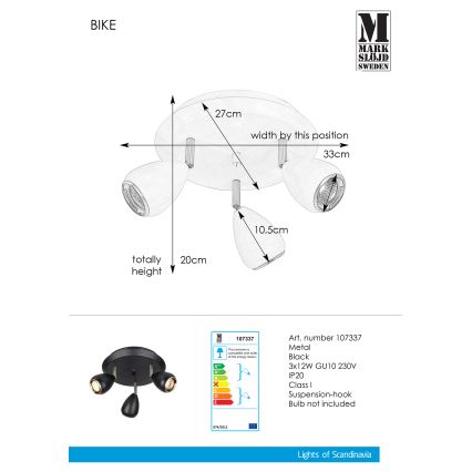 Markslöjd 107337 - Reflektorska lampa BIKE 3xGU10/12W/230V