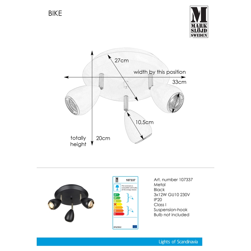 Markslöjd 107337 - Reflektorska lampa BIKE 3xGU10/12W/230V