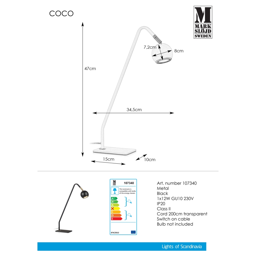 Markslöjd 107340 - Stona lampa COCO 1xGU10/12W/230V