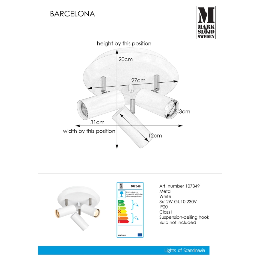 Markslöjd 107349 - Reflektorska lampa BARCELONA 3xGU10/12W/230V