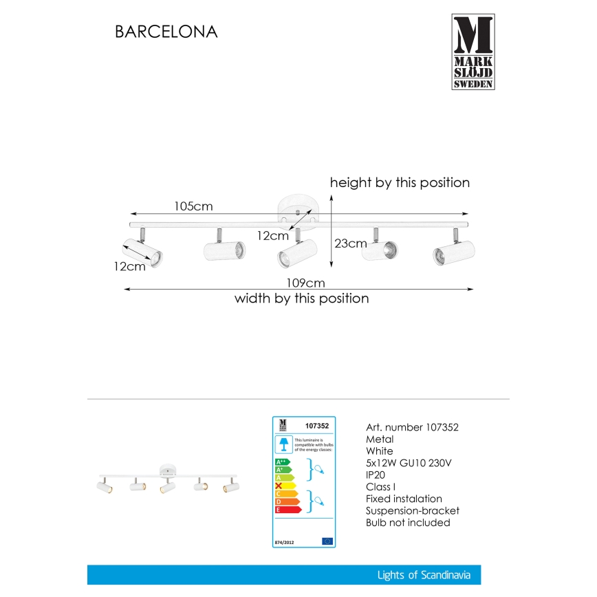 Markslöjd 107352 - Reflektorska lampa BARCELONA 5xGU10/12W/230V