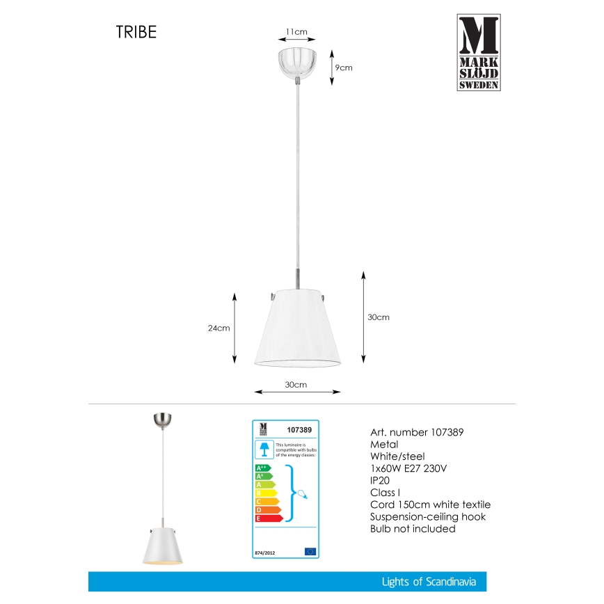 Markslöjd 107389 - Luster na sajli TRIBE 1xE27/60W/230V