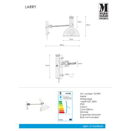 Markslöjd 107499 - Prigušiva zidna lampa LARRY 1xE27/60W/230V