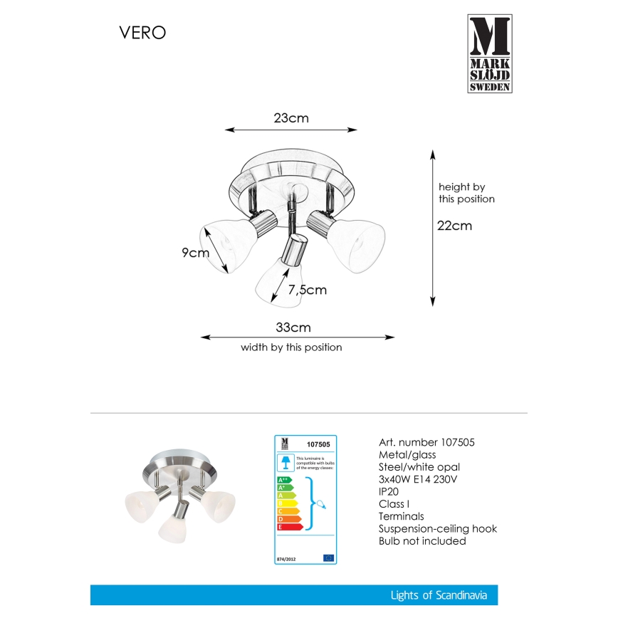Markslöjd 107505 - Reflektorska lampa VERO 3xE14/40W/230V sjajni krom