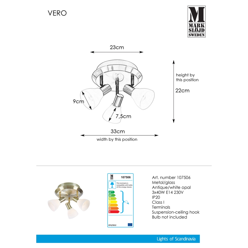 Markslöjd 107506 - Reflektorska lampa VERO 3xE14/40W/230V mesing
