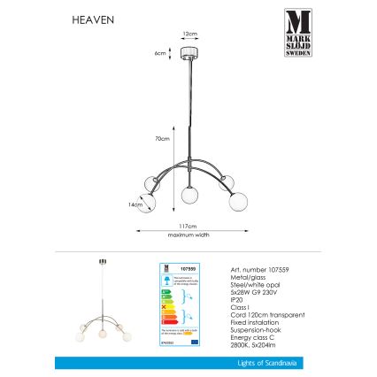 Markslöjd 107559 - Luster na sajli HEAVEN 5xG9/28W/230V