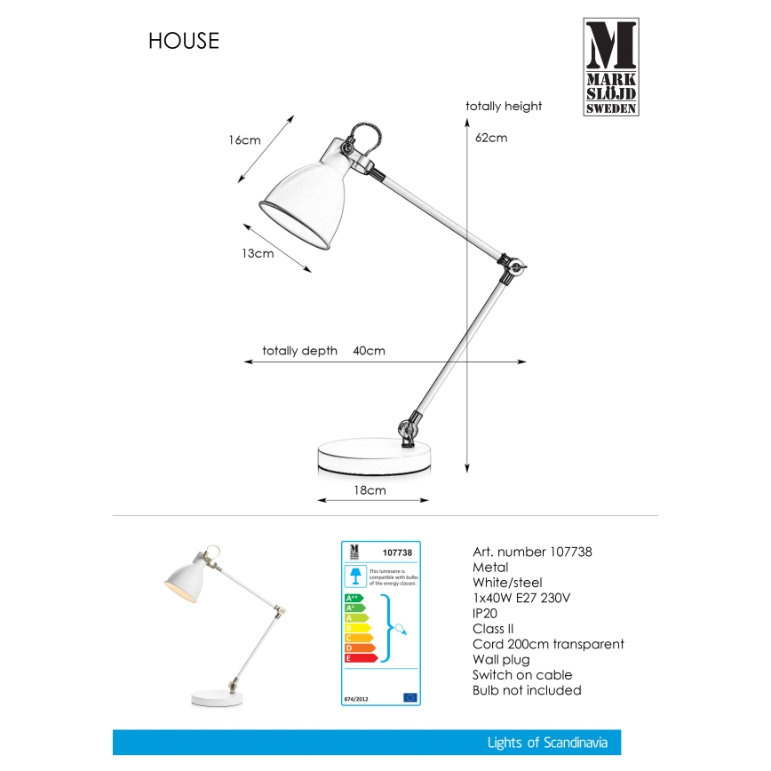 Markslöjd 107738 - Stona lampa HOUSE 1xE27/40W/230V