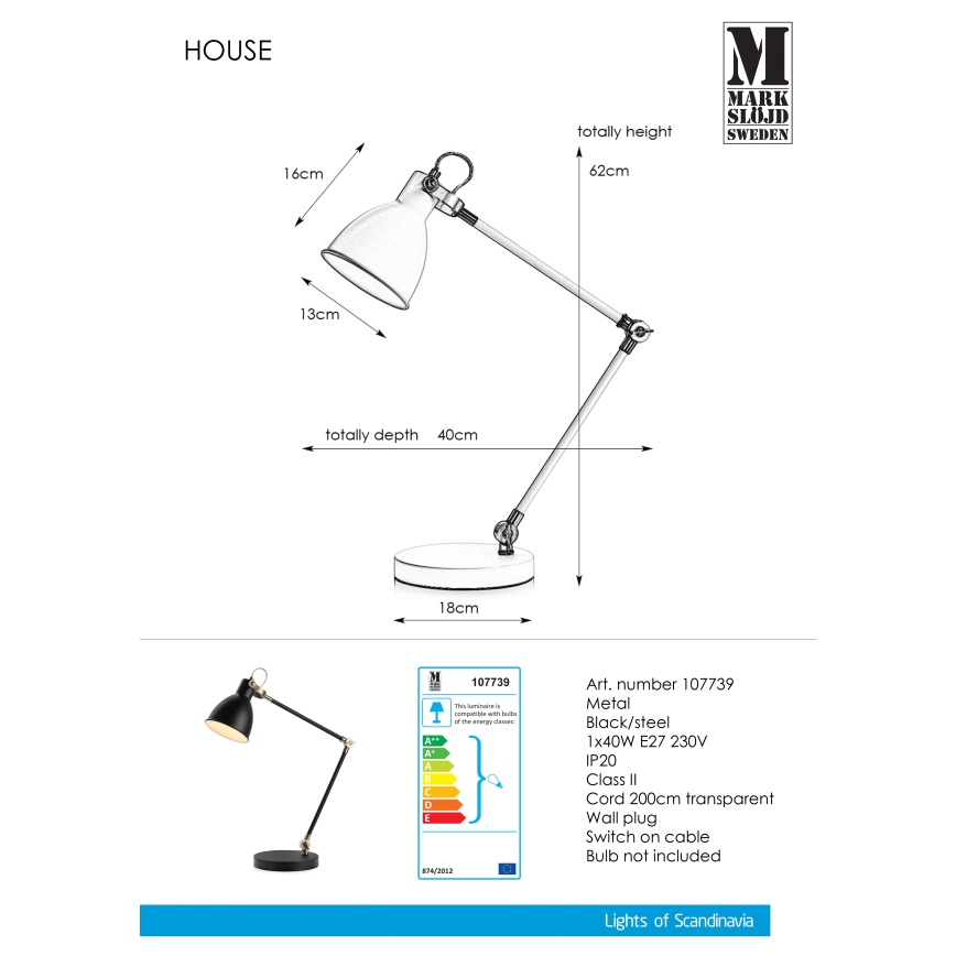 Markslöjd 107739 - Stona lampa HOUSE 1xE27/40W/230V