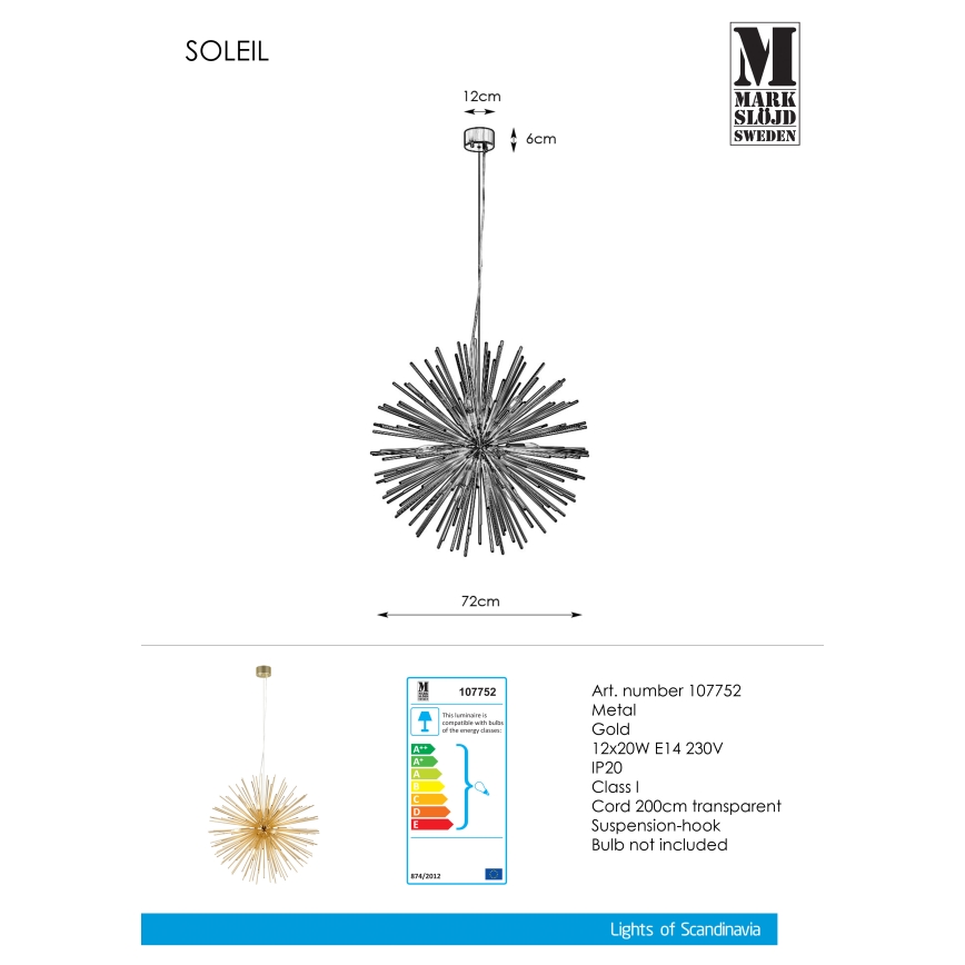 Markslöjd 107752 - Luster na sajli SOLEIL 12xE14/20W/260V roze zlatno
