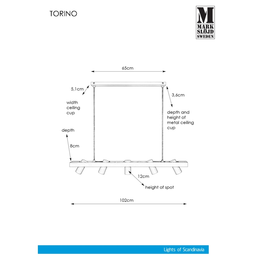 Markslöjd 107783 - Luster na sajli TORINO 5xGU10/7W/230V