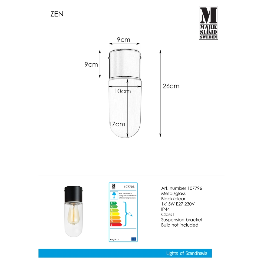 Markslöjd 107796 - Plafonjera za kupatilo ZEN 1xE27/15W/230V IP44