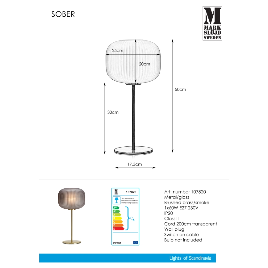 Markslöjd 107820 - Stona lampa SOBER 1xE27/60W/230V mesing