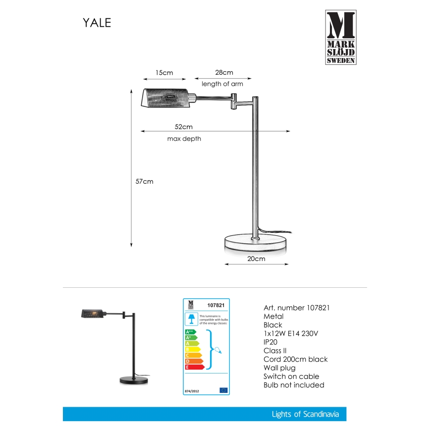 Markslöjd 107821 - Stona lampa YALE 1xE14/12W/230V